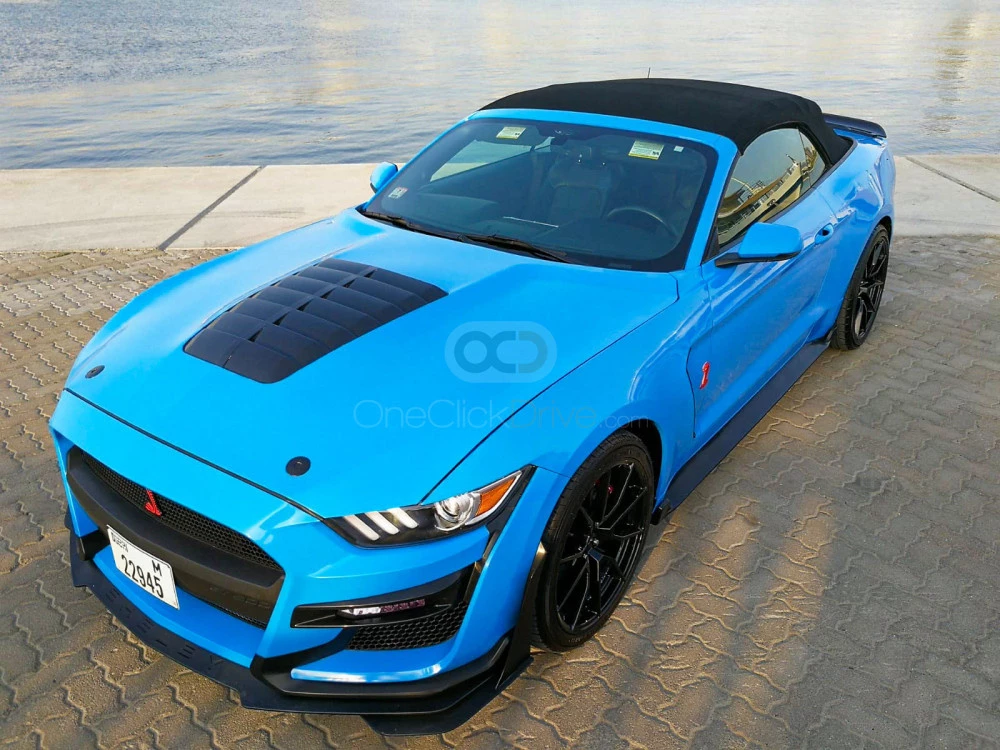 Blue Ford Mustang Shelby GT350 Convertible V4 2018 for rent in Dubai 4